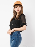 花刺繍ブラウス/ブラック