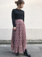 花柄ドッキングワンピース/ボルドー