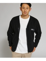 胸ボックスロゴ刺繍 レトロ フリース カーディガン/ブラック(019)