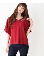 刺繍ジョーゼットブラウス/ボルドー(064)