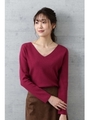 総針Vネックニット/ボルドー(070)