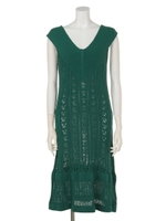 透かし柄編ノースリニットOP/グリーン