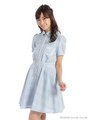 半袖チェックシャツワンピース/ブルー