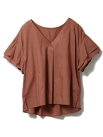 綿ローンVネックブラウス/キャメル