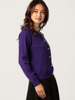 ウール混長袖クルーネックカーディガン/パープル