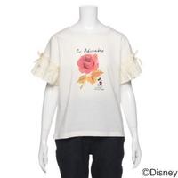 【50%OFF】ミッキーマウス プリント ギャザースリーブTシャツ