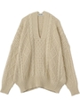 CABLE KNIT V-NECK TOP/ホワイト