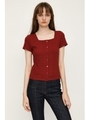 FRONT BUTTON SQUARE CUT TOPS/D/RED3