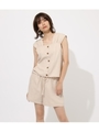 GATHER LINEN BLOUSE/L/BEG1