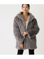 SHAWL COLLAR ECO FUR COAT/GRY
