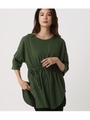 WAIST GATHER LOOSE TOPS/GRN