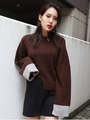 WIDE ROLL LONG SLEEVE KNIT/BRN
