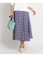 [L]【マシンウォッシュ】フラワープリントAラインスカート/パープル(112)