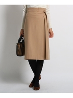 [L]【マシンウォッシュ】ラップ風ベルテッドスカート/ベージュ(052)