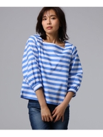 [L]【洗える】ワイドボーダーブラウス/ライトブルー(891)