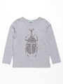 [ジュニアサイズ・ボーイズ]ロゴカブトムシプリント長袖Tシャツ/杢グレー