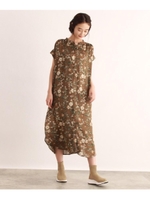 [洗える]クルーネックシャツワンピース/ブラウン(142)