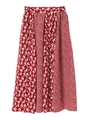 ・フラワーパッチワーク切替スカート/レッド