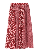 ・フラワーパッチワーク切替スカート/レッド
