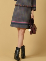 《セットアップ対応》カラフル千鳥チェック裾配色台形ミニスカート/グリーン