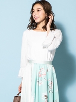 《手洗い可能》ストライプチュール使いキャンディスリーブブラウス/ホワイト