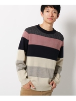 【3L/WEB限定/MADE IN 新潟】矢絣柄ボーダーニット/ベージュ(352)