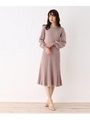 【42(LL)WEB限定サイズ】配色プリーツ調ニットワンピース/ライトベージュ(051)