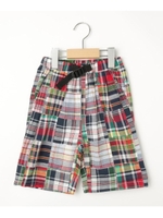 【90-130cm】チェックパッチワークハーフパンツ/レッド(262)