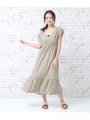 【AULI】 小花柄シャーリングワンピース/ベージュ(005)