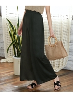 【CHILLE】 サテン風シンプルワイドパンツ/ブラック(027)