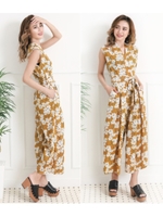 【CHILLE】 花柄カシュクールオールインワン/キャメル(017)