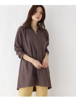 【LLあり】ビンテージクルミ釦チュニックシャツ/ブラウン(018)