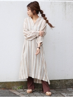 【La】ヘンリーネックストライプワンピース/YLW