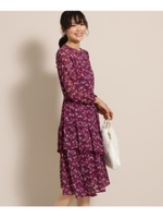 【Lサイズあり】シフォンジョーゼットフラワーワンピース/ボルドー(164)