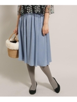 【Lサイズあり】マロンサテンミモレフレアスカート/ライトブルー(091)