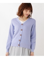 【M-LL】ブライトコットンVネックニットカーディガン/ライトブルー(091)