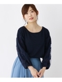 【M-LL】レース刺しゅう袖プルオーバー/ネイビー(093)