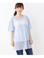 【SET】【洗える】タンクトップ付き フロントレースブラウス/ブルー(392)