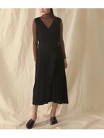 【Settimissimo】ジョーゼットサイドプリーツアシンメトリーワンピース/ブラック(027)