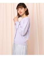 【WEB限定サイズ（LL）あり】フェイクパールボタン付きニットカーディガン/ライトパープル(081)