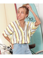 【anapmimpi】カラフルストライプ抜き襟トップス/イエロー(024)