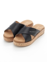 【wee willie】厚底コルクフラットクロスサンダル/ブラック