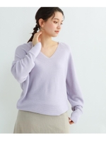 【ウォッシャブル】綿シルクレーヨン袖スリットニット/ライトパープル(081)