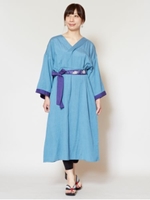 【カヤ】帯牡丹ならいワンピース/ターコイズブルー