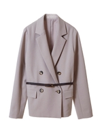 【ジャケット】合皮ベルト付きダブルジャケット/ベージュ