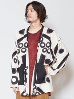 【チャイハネ】yul 和モダン幾何学柄MEN'Sカーディガン/ホワイト