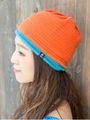 【チャイハネ】バイカラーレイヤードコットンニットキャップ/オレンジ