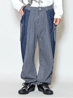 【チャイハネ】ヒッコリー×デニムMEN'Sサルエルパンツ/ダークブルー