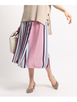 【マシンウォッシュ】ポリクロスレトロストライプロングスカート/サックス(190)