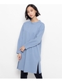 【手洗い可】ポンチスリットチュニックワンピース/ライトブルー(091)